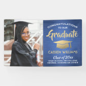 Glückwunsch 1 Foto Blau-Gold Weiß Moderner Abschlu Banner (Horizontal)