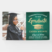 Glückwunsch 1 Foto Grün Gold und Weiß Abschluss Banner (Horizontal)