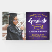 Glückwunsch 1 Foto Lila Gelbe Abschluss Banner (Horizontal)