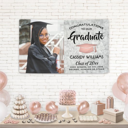 Glückwunsch 1 Foto Marmor Rosa Rose Gold Abschluss Banner