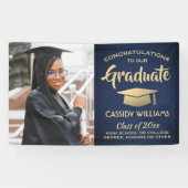 Glückwunsch 1 Foto Navy Blue Gold Moderner Abschlu Banner (Horizontal)