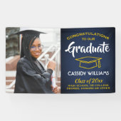 Glückwunsch 1 Foto Navy Blue Gold Yellow Abschluss Banner (Horizontal)