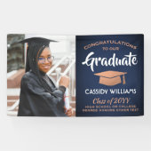 Glückwunsch 1 Foto Navy Blue White Copper Abschlus Banner (Horizontal)