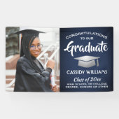 Glückwunsch 1 Foto Navy Blue White Silver Abschlus Banner (Horizontal)