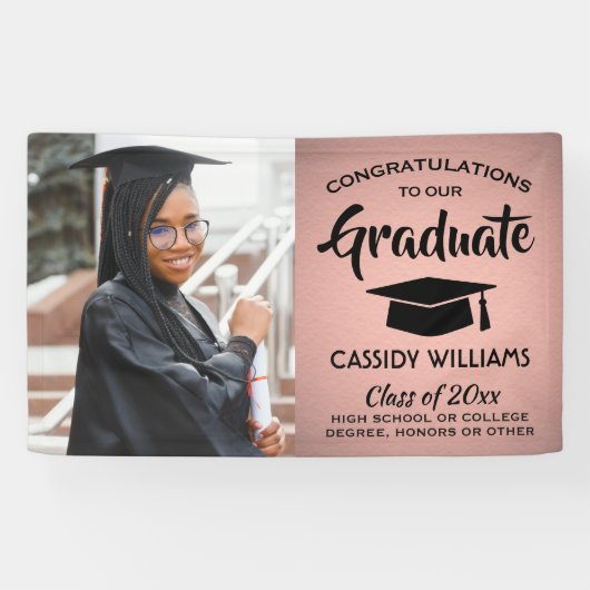 Glückwunsch 1 Foto Rosa Rose Gold und Schwarz Absc Banner (Horizontal)