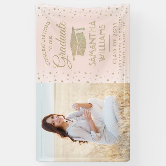 Glückwunsch 1 Foto Rosa und Gold Glitzer Abschluss Banner (Vertikal)