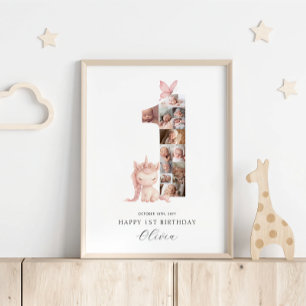 Glückwunsch 1. Geburtstag Einhorn Foto Collage Poster
