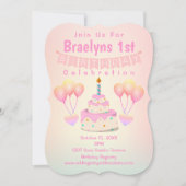 Glückwunsch 1. Geburtstag Kuchen & Balloons Einladung (Vorderseite)