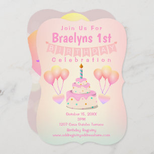 Glückwunsch 1. Geburtstag Kuchen & Balloons Einladung