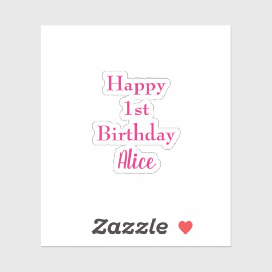 Glückwunsch 1. Geburtstag Pink White Individuelle Aufkleber (Blatt)