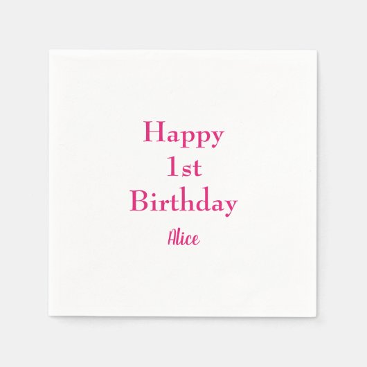 Glückwunsch 1. Geburtstag Pink White Individuelle Serviette (Vorderseite)
