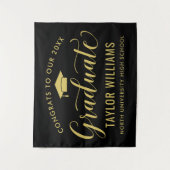 Glückwunsch 2023 Graduate Black Gold Abschluss Wandteppich (Vorderseite)