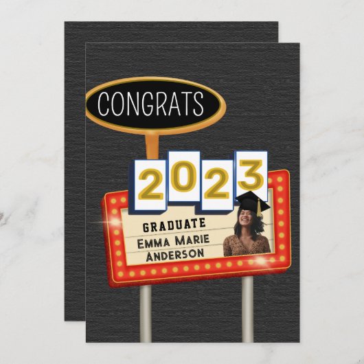 Glückwunsch 2023 Graduate Schwarz-weiß Retro Rekla Ankündigung (Vorne/Hinten)