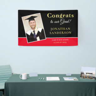 Glückwunsch 2025 Grad Name Foto Gold Schwarz Rot Banner