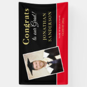 Glückwunsch 2025 Grad Name Foto Gold Schwarz Rot Banner (Vertikal)