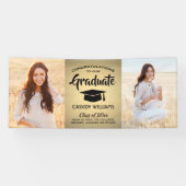 Glückwunsch 2 Foto Black & Gold Imitate Fossil Abs Banner (Horizontal)