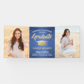 Glückwunsch 2 Foto Blue Gold White Moderner Abschl Banner (Horizontal)