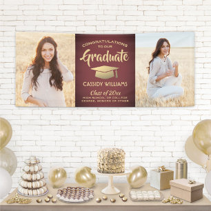 Glückwunsch 2 Foto Burgundy Red and Gold Abschluss Banner