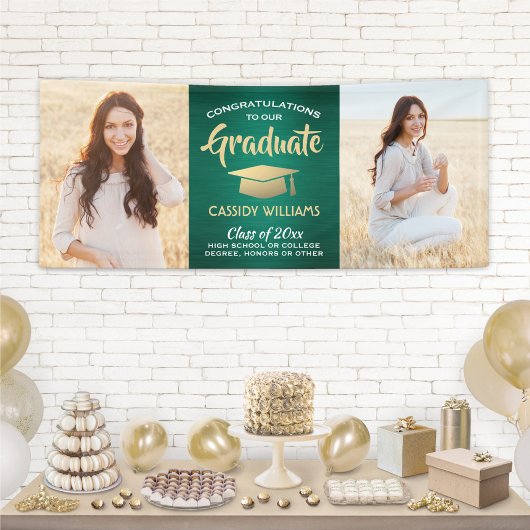 Glückwunsch 2 Foto Grün Gold und Weiß Abschluss Banner