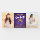 Glückwunsch 2 Foto Lila Gelbe Abschluss Banner (Horizontal)