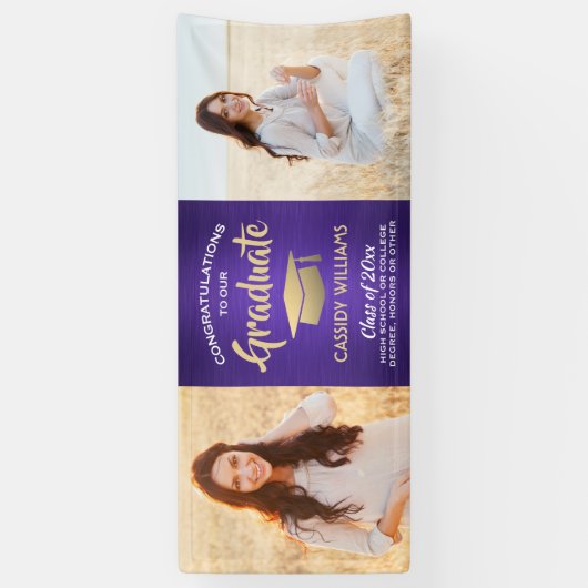 Glückwunsch 2 Foto Lila Gold und Weißer Abschluss Banner (Vertikal)