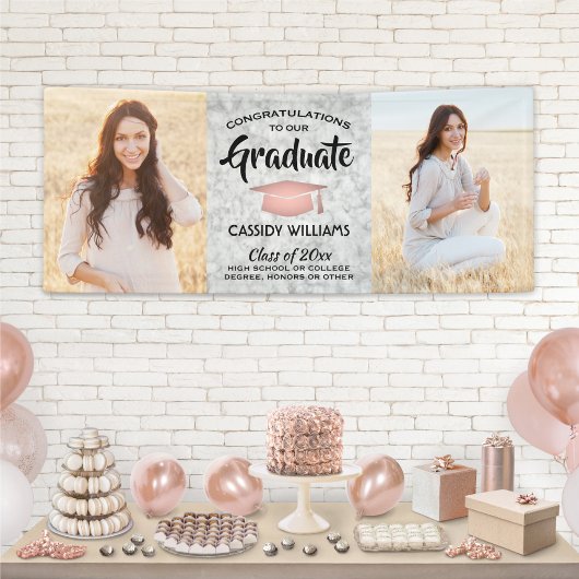 Glückwunsch 2 Foto Marmor Rosa Rose Gold Abschluss Banner