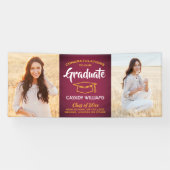 Glückwunsch 2 Foto Maroon Red Gold Yellow Abschlus Banner (Horizontal)