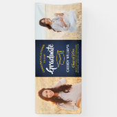 Glückwunsch 2 Foto Navy Blue Gold Yellow Abschluss Banner (Vertikal)