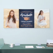 Glückwunsch 2 Foto Navy Blue White Copper Abschlus Banner (Messe)