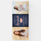 Glückwunsch 2 Foto Navy & Pink Rose Gold Abschluss Banner (Vertikal)
