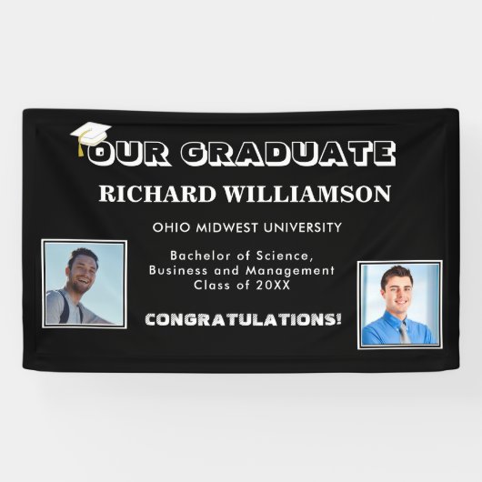 Glückwunsch 2 Foto Schwarz und Weiß Moderne Gradua Banner (Horizontal)