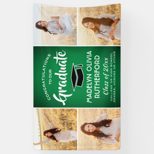 Glückwunsch 4 Foto Grün Weiß und Schwarz Abschluss Banner (Vertikal)