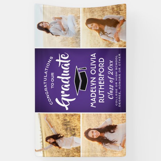 Glückwunsch 4 Foto Lila Weißer und Schwarzer Absch Banner (Vertikal)