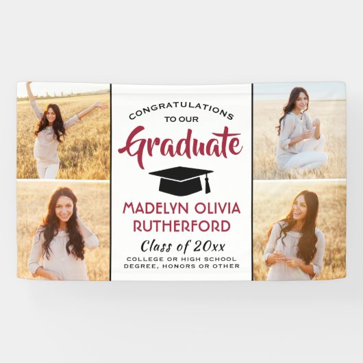 Glückwunsch 4 Foto Rot Schwarz/Weiß Abschluss Banner (Horizontal)