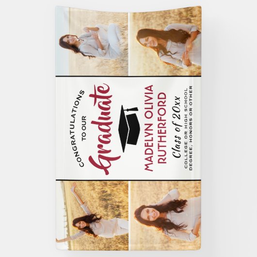 Glückwunsch 4 Foto Rot Schwarz/Weiß Abschluss Banner (Vertikal)