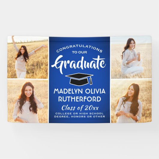 Glückwunsch 4 Foto Royal Blue & White Abschluss Banner (Horizontal)
