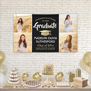 Glückwunsch 4 Foto Schwarzes Gold und Weiß Abschlu Banner
