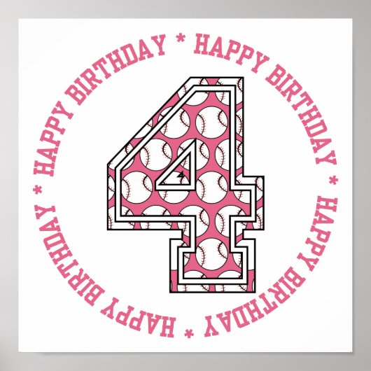 Glückwunsch 4. Geburtstag Baseball Nummer Poster (Vorne)