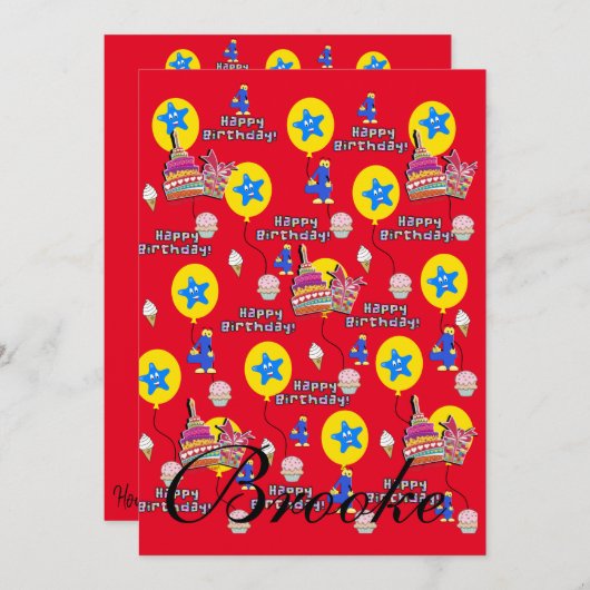 Glückwunsch 4. Geburtstag Einladung Geburtstag #4 (Vorne/Hinten)