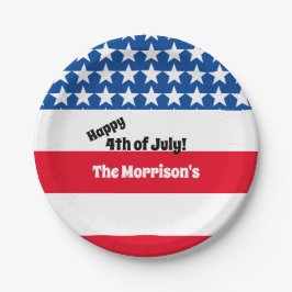 Glückwunsch 4. Juli American Flag Add Family Name  Pappteller