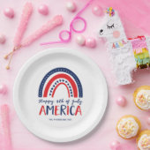 Glückwunsch 4. Juli Amerika | Red White Blue Rainb Pappteller (Party)