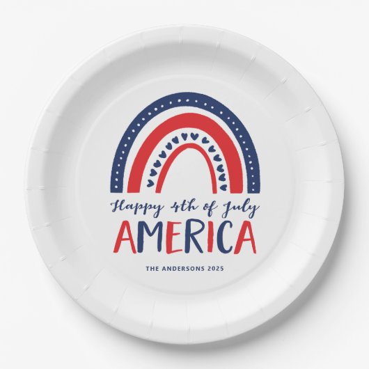 Glückwunsch 4. Juli Amerika | Red White Blue Rainb Pappteller (Vorderseite)