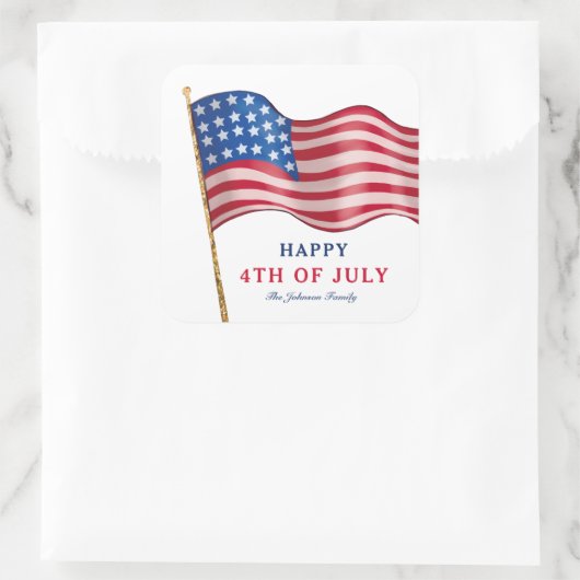 Glückwunsch 4. Juli Amerikanische Flagge Quadratischer Aufkleber (Tasche)