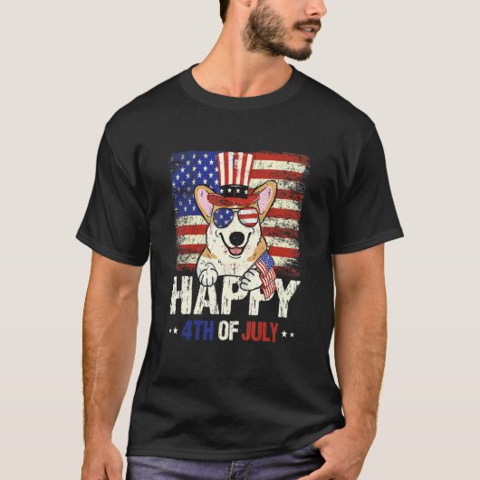Glückwunsch 4. Juli Corgi T-Shirt (Vorderseite)