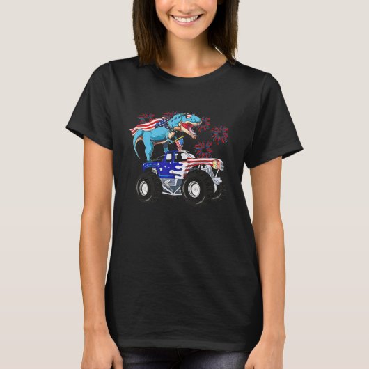 Glückwunsch 4. Juli Dinosaurier Monster Truck Rex  T-Shirt (Vorderseite)