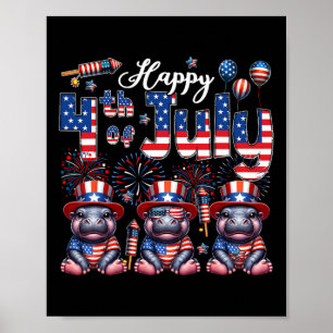 Glückwunsch 4. Juli Drei Niedliche Hippos Sungles  Poster