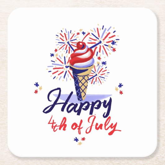 Glückwunsch 4. Juli Eiscreme Feuerwerk Sommerliche Rechteckiger Pappuntersetzer (Vorderseite)