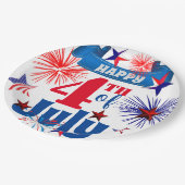 Glückwunsch 4. Juli Feuerwerke & Sterne Pappteller (Schrägansicht)
