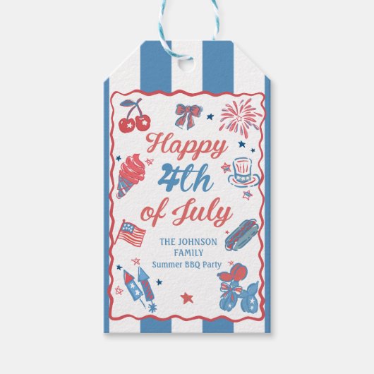 Glückwunsch 4. Juli Fireworks GRILLEN Party Gesche Geschenkanhänger (Vorderseite)