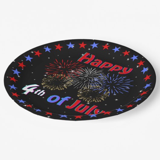 Glückwunsch 4. Juli Fireworks Star Pappteller (Schrägansicht)